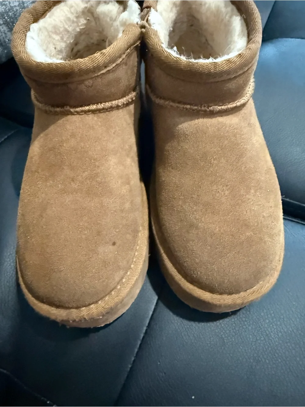 BearPaw Kids Chestnut Suede Plush-Lined Slip-On Booties size 12 youth